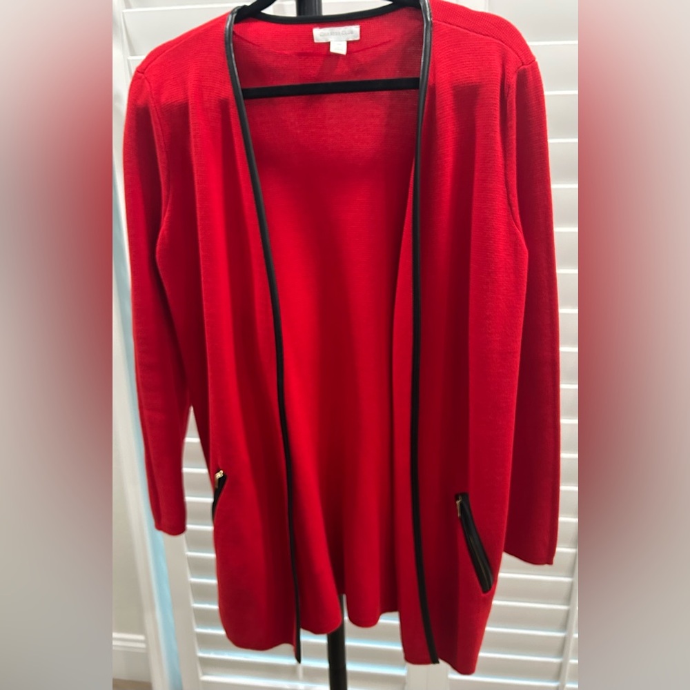 Charter Club Red Open Front Cardigan